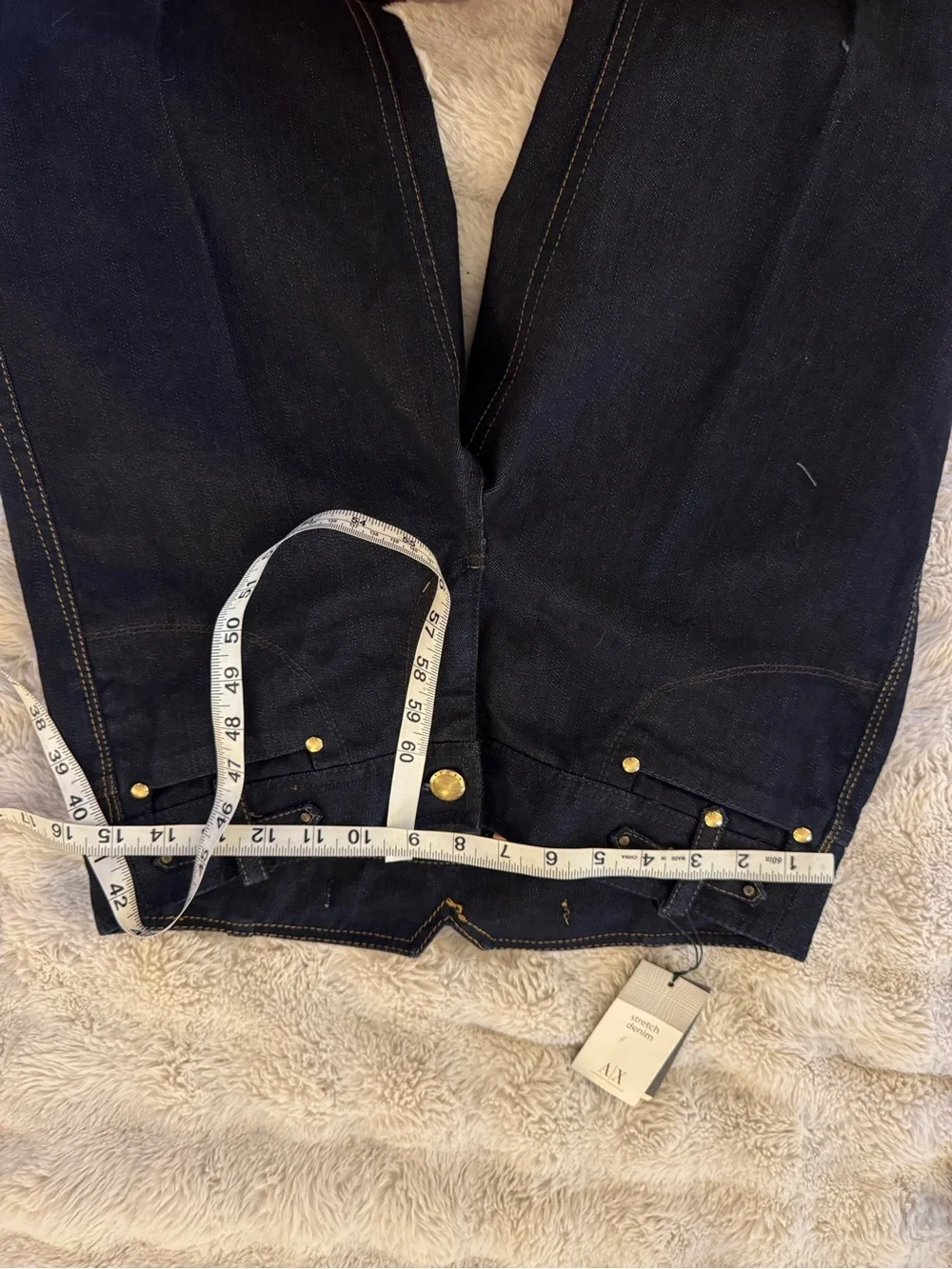 Armani Exchange Womens Boot Cut Jeans in Dark Navy with Gold Hardware